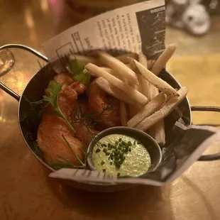 Scampi &amp; Chips (British fries) Mushy Peas | Herbs