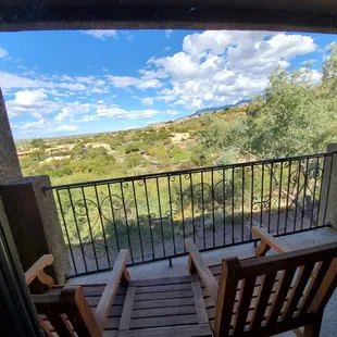 King room with a sofa bed, balcony facing out from the resort site. One of my favorite parts about the room!