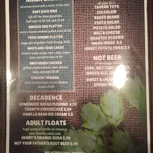 Menu back page