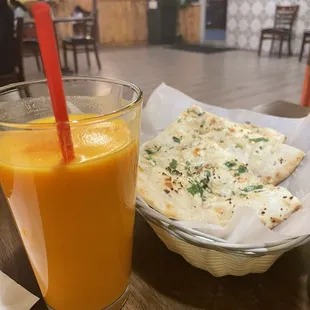 Mango Lassi, Garlic Naan