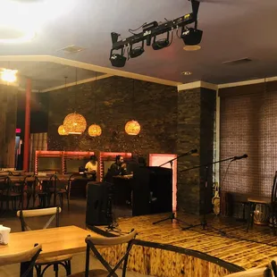 a stage set up in a restaurant