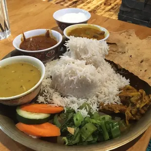 Vegetarian Thali, curd in place of mutton/chicken/fish