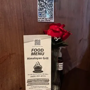 Food menu and QR code for their menu