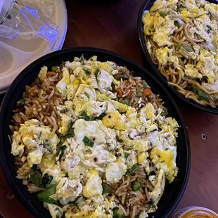 three plates of food on a table