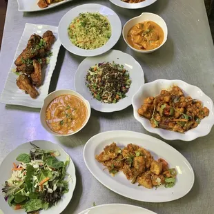 Gobi chilly, curry, quinoa salad, noodles bowl &amp; fried rice