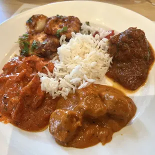 Butter chicken, Paneer chili, Chicken Tikka Masala, Lamb Vindaloo at Himalayan Grill Scripps Ranch Location.