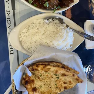 Beef Chili, Garlic Naan, Rice