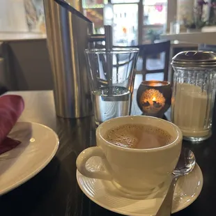 Hot chai tea and they bring you a cool pitcher of water- warm or cold, your choice!