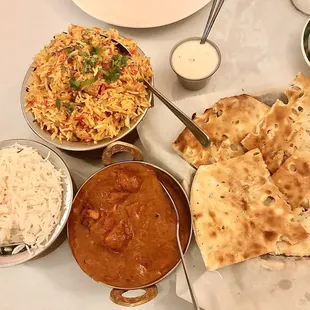 a variety of food items on a table