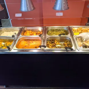 Rice, bread, and veg choices.