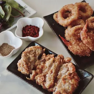 Asian Snacks - Side Dishes (Hime Chicken, Calamari, and Coconut Shrimp)