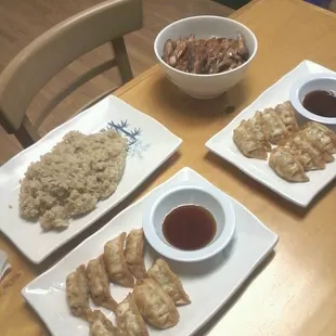 Yummy gyzoza, brown rice and teriyaki bowl!