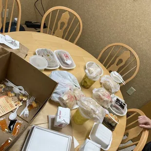 All this food and about 7 sauce packets and 4 fortune cookies to split between 8 people... smh we needed way more sauces.