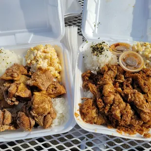 Chicharon chicken and  goji jun plate lunches.