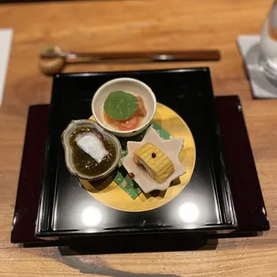 Umimasu - Ocean Trout*  Mozuku - Okinawa Seaweed Umaki - Eel Rolled Omelet