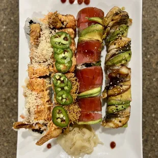 Queen Crunch, firecracker, caterpillar, dragon