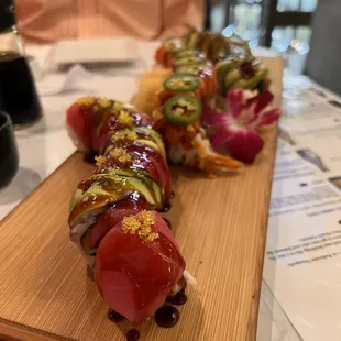 Caterpillar, G-dragon and Firecracker rolls