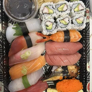 Sushi deluxe and two pieces of o-toro