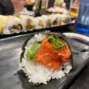 Hand roll tuna with imitation crab meat