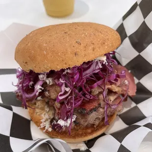 a sandwich with red cabbage