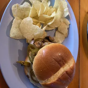 Burger with jalapeños, mushrooms and pepper Jack cheese - yes please!