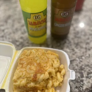 macaroni and cheese in a styrofoam container