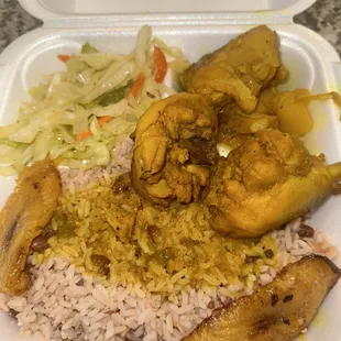 a styrofoam container of food