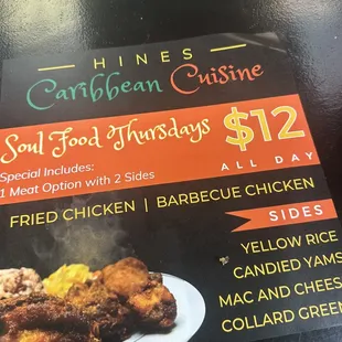 the menu for the restaurant