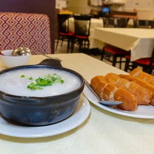 Sliced pork congee $9.45 with fried bread $3.10