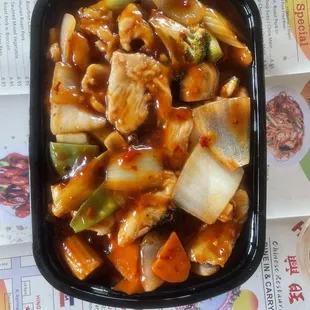 Szechuan chicken (not pictured: the white rice that comes with it)