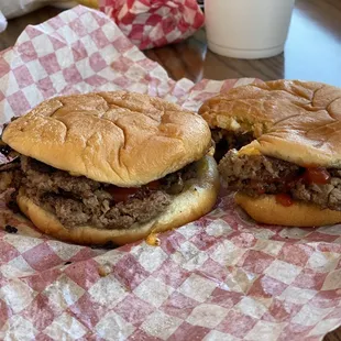 Two doubles with cheese...sorry, couldn't wait to take one bite before I took the pic.  Seriously delicious!