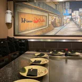 plates of food on a counter in a restaurant