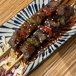 Appetizer: Beef and bell pepper teriyaki skewer
