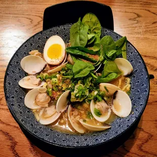 Hamaguri (littleneck clam) ramen with added spinach &amp; egg