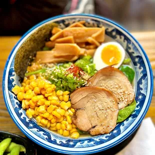 Hinodeya Ramen - Dashi Broth w/ bonito flakes, kombu seaweed, scallop bouillon, and pork fat