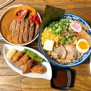 HINODEYA Curry Rice / Fried Oysters (5 pcs) / Spicy Miso Butter Corn Ramen