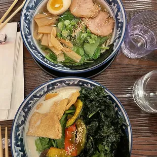 top : hinodeya ramen bottom : vegan creamy ramen