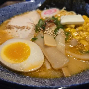Spicy Miso Butter Corn Ramen. - sub pork for chicken w/rice noodles.