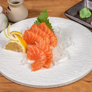 Salmon sashimi.