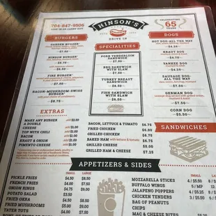 Hinson's Drive-In Menu