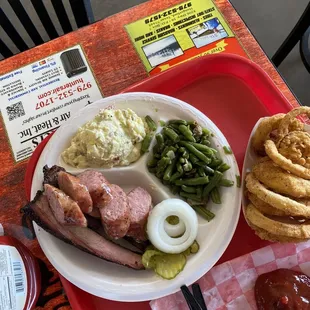 2-meat plate with sides and order of onion rings