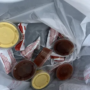 Generous with the sauces but no napkins. Lol.....