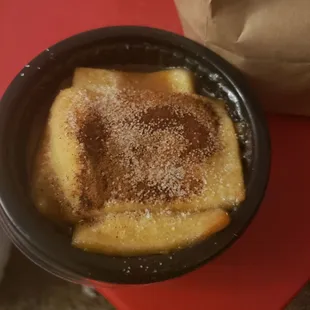 Peach Cobbler. Delicious little bite. (I added my own sugar and cinnamon on top)