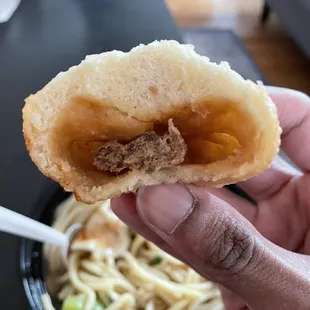 Interior of steamed-fried pork bao :(