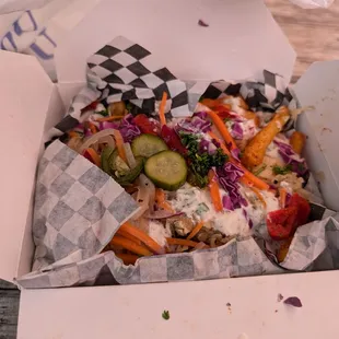 Fries with vegetarian chicken bowl