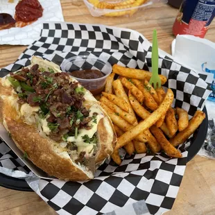 The hipster bratwurst combo meal comes with fries and a drink