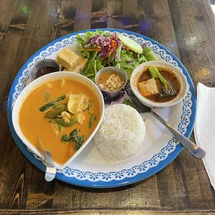 Panang curry chicken lunch special. Comes with rice, salad, soup, and an appetiser.