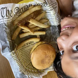 My granddaughter just had to get in the picture!  It&apos;s a child&apos;s burger.