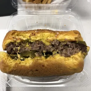 Hippo Cheeseburger with mustard, pickles, and jalapeños - One Great Burger !!! The fries are great as well !!!