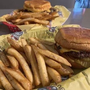 Burgers and fries